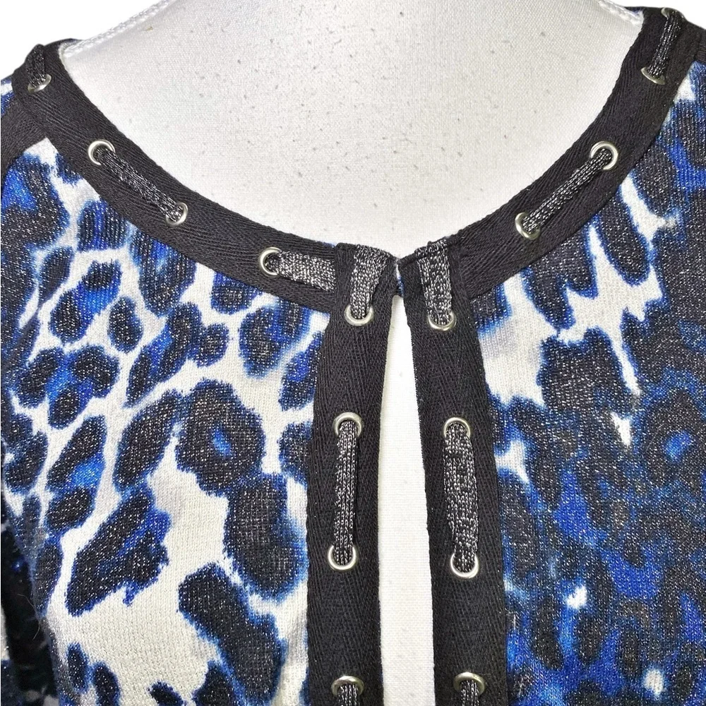 Sharon Young Black and Blue Animal Print Shimmer Long Sleeve Cardigan - Picture 4 of 15
